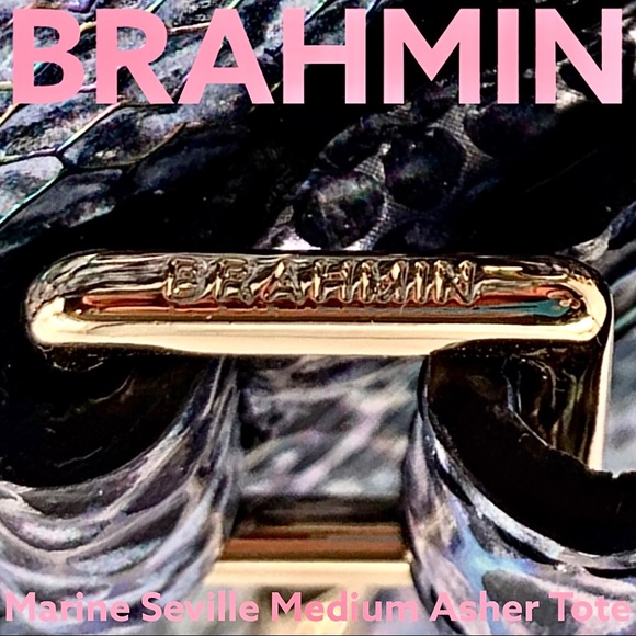 BRAHMIN MARINE SEVILLE BLUE PINK MEDIUM ASHER TOTE - Picture 7 of 10